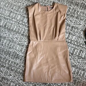 Zara Elegant Tan Faux Leather Dress